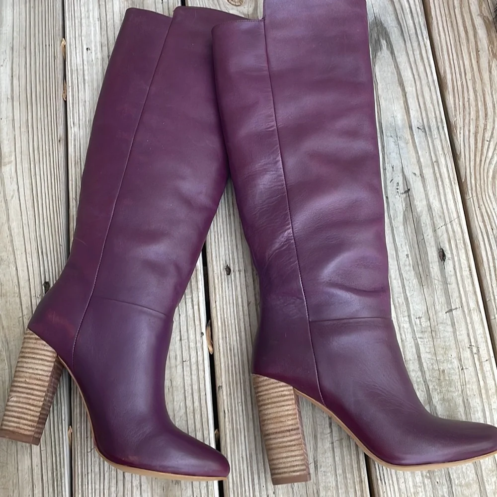 NIB- Kate Spade Saturday Burgundy Leather Knee High Block Heel Boots size 7.5